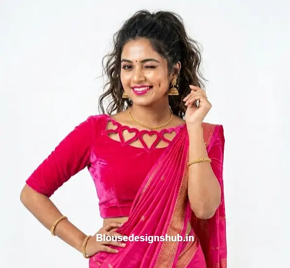 Modern Heart-Shaped Cut-out Boat Neck Blouse Pattern for Sarees